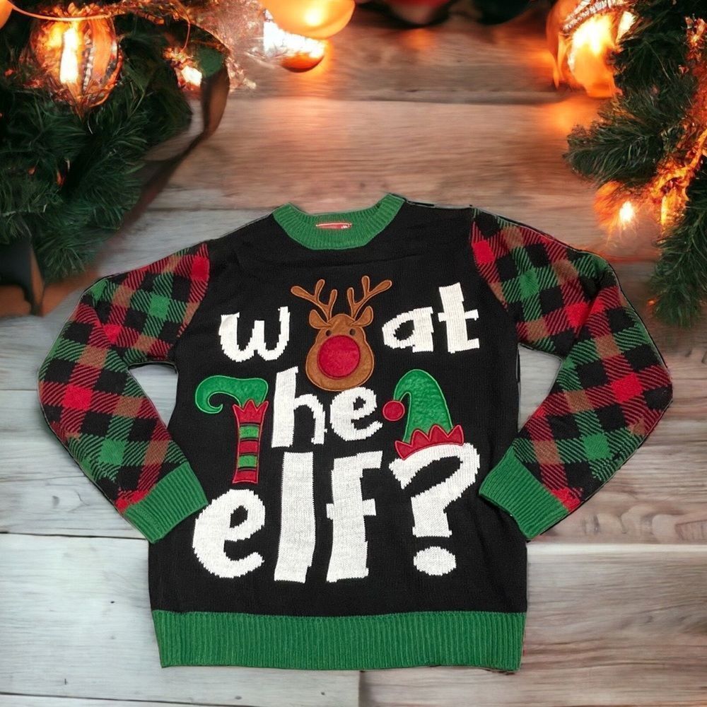 ✔️ Ugly Christmas Sweater “What the Elf?” Size Medium

Bin 27